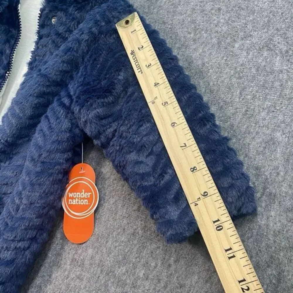 Wonder Nation 6-9 Baby‎ Teddy Fleece Pram with Hood Snowsuit Blue Hand Mittens